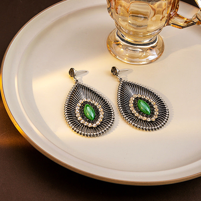 Wholesale Silver Needle Vintage Diamond Hollow Drop Earrings